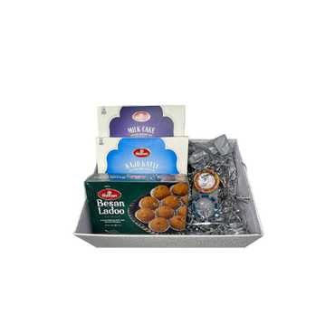 Diwali Gift Box with Haldiram Sweets and Decorative Diya